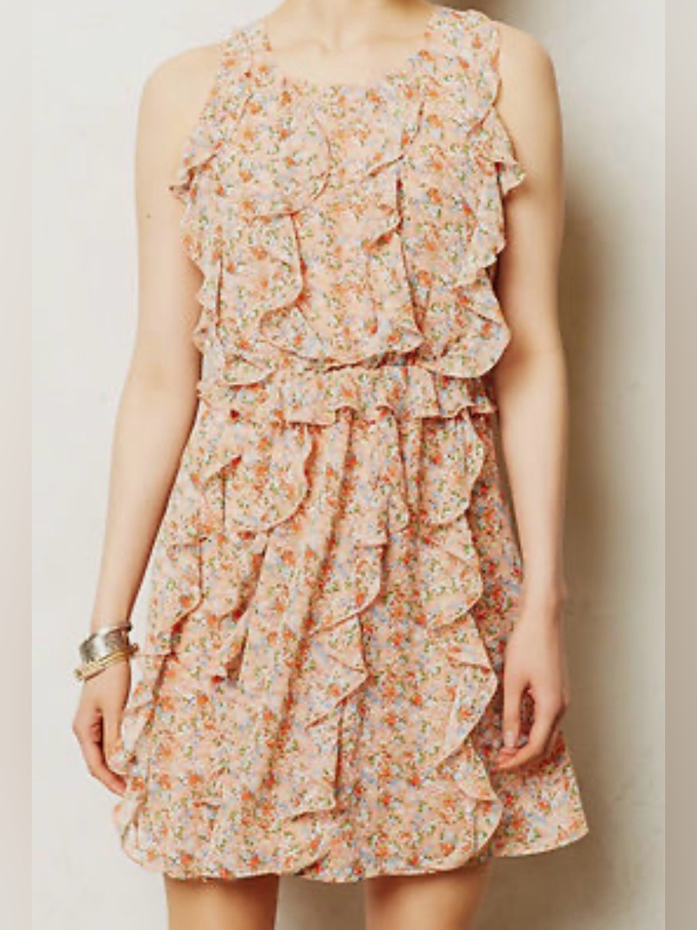 Anthropology Senna Dress by Sachin & Babi Floral Ruffle Sleeveless Dress Size 4